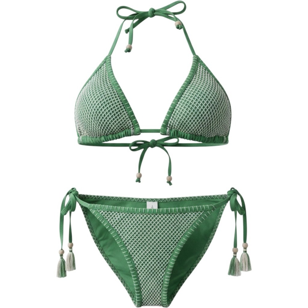 Coastal Lucky Brand Green Mermaidcore Crochet Triangle Bikini Set Tassels Medium